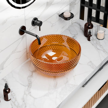 InArt amber glass table top wash basin, round glossy finish, modern countertop sink