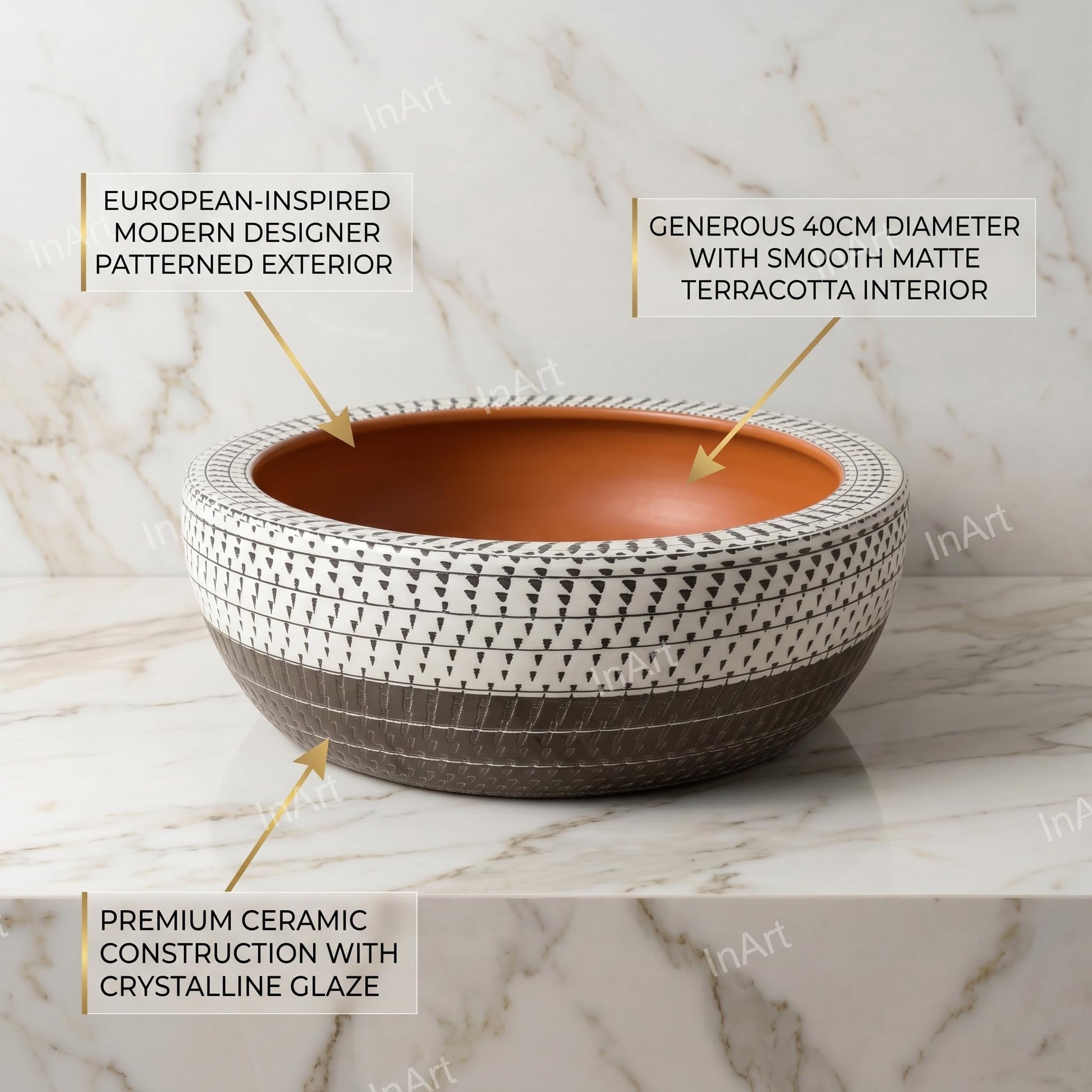 Modern bathroom ceramic wash basin design, round matte finish brown basin in 3/4 angle view