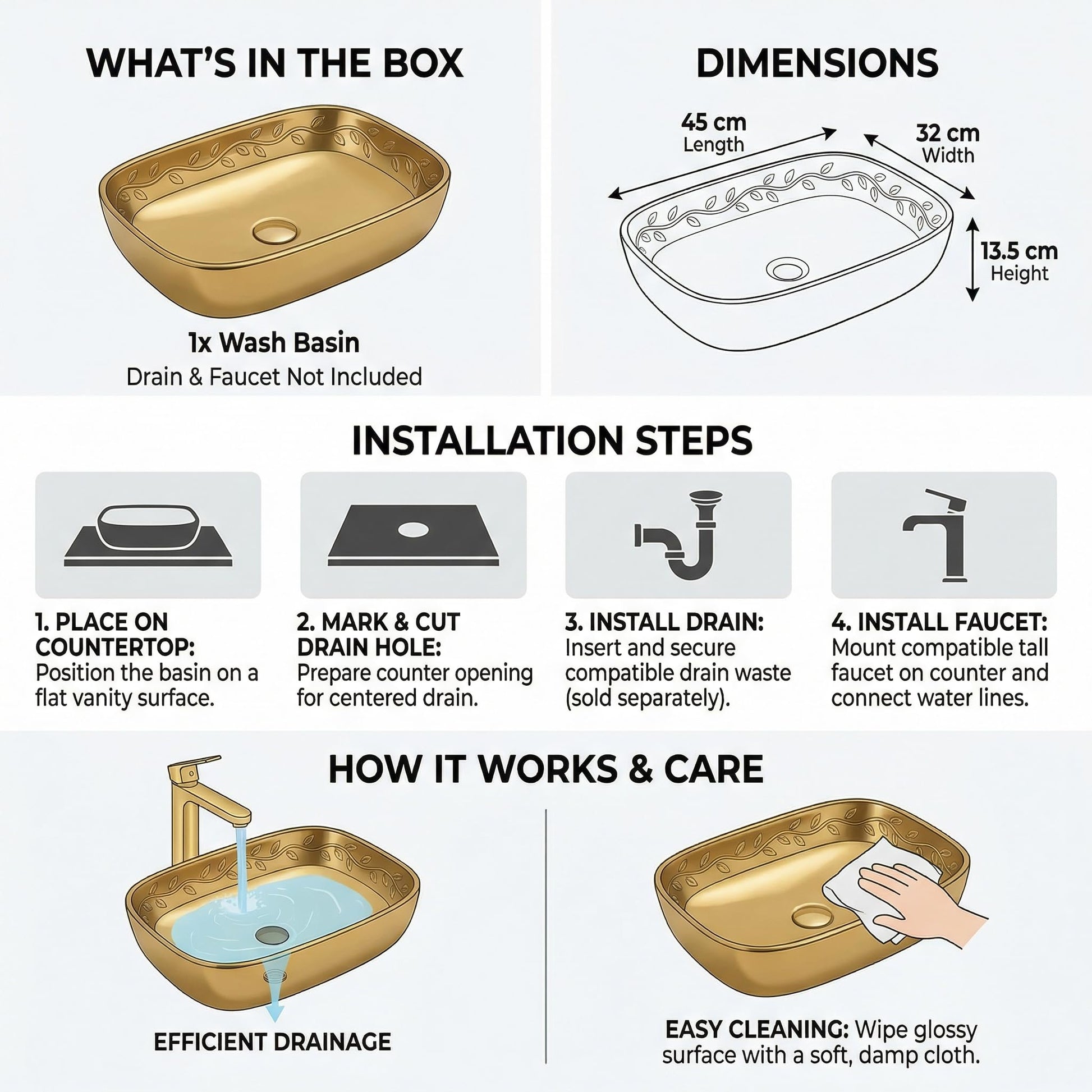 Wash basin models for dining hall, modern gold ceramic table top wash basin with tap hole, countertop setup