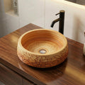Ceramic table top wash basin with wood finish look, square counter basin for bathroom vanity top
