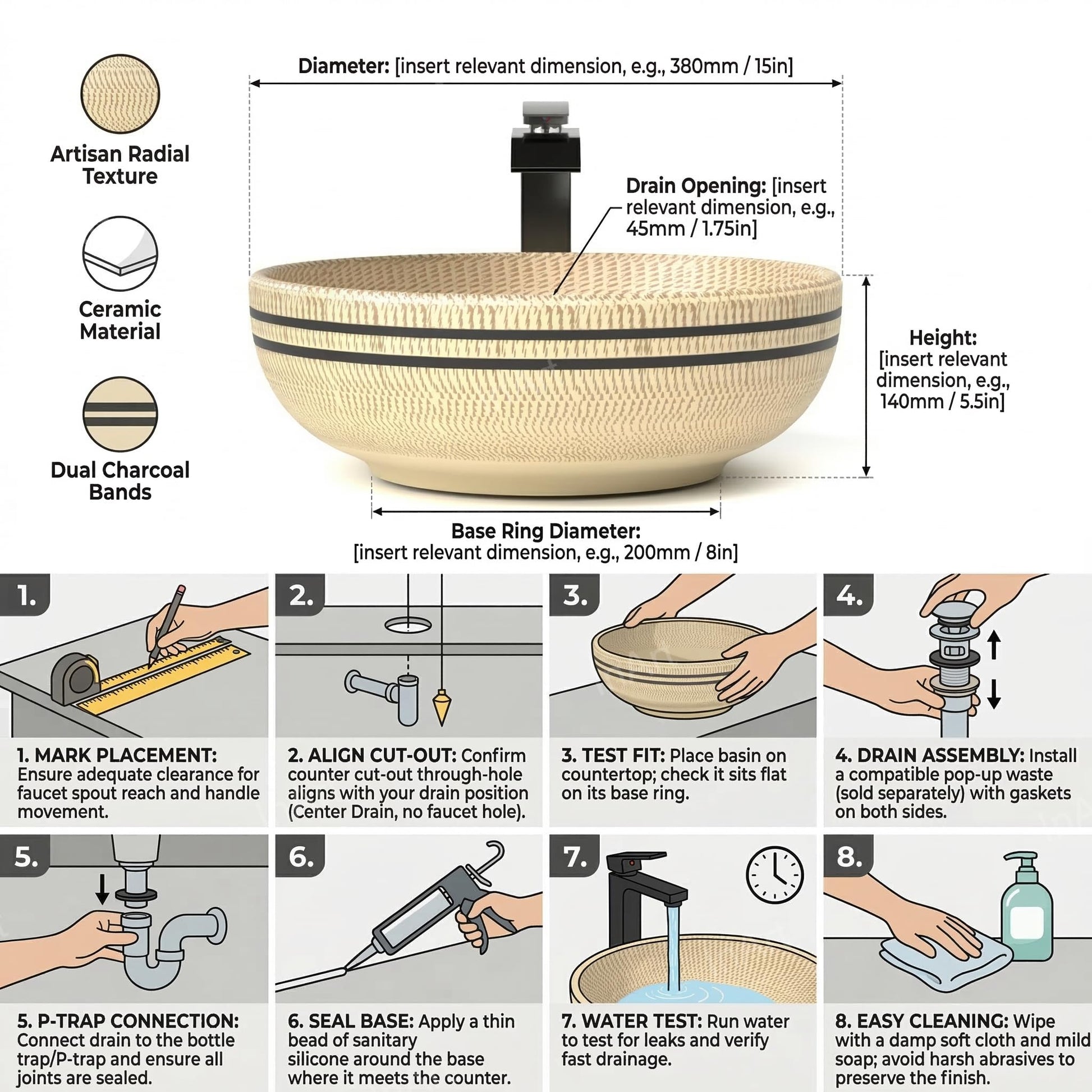 Modern wash basin design for bathroom vanity, rectangular table top basin look