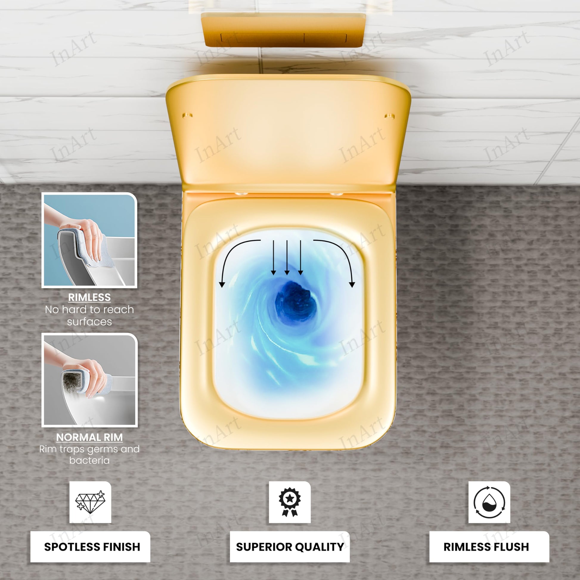 InArt wall mounted commode with flush tank compatible concealed cistern setup, premium sanitaryware look