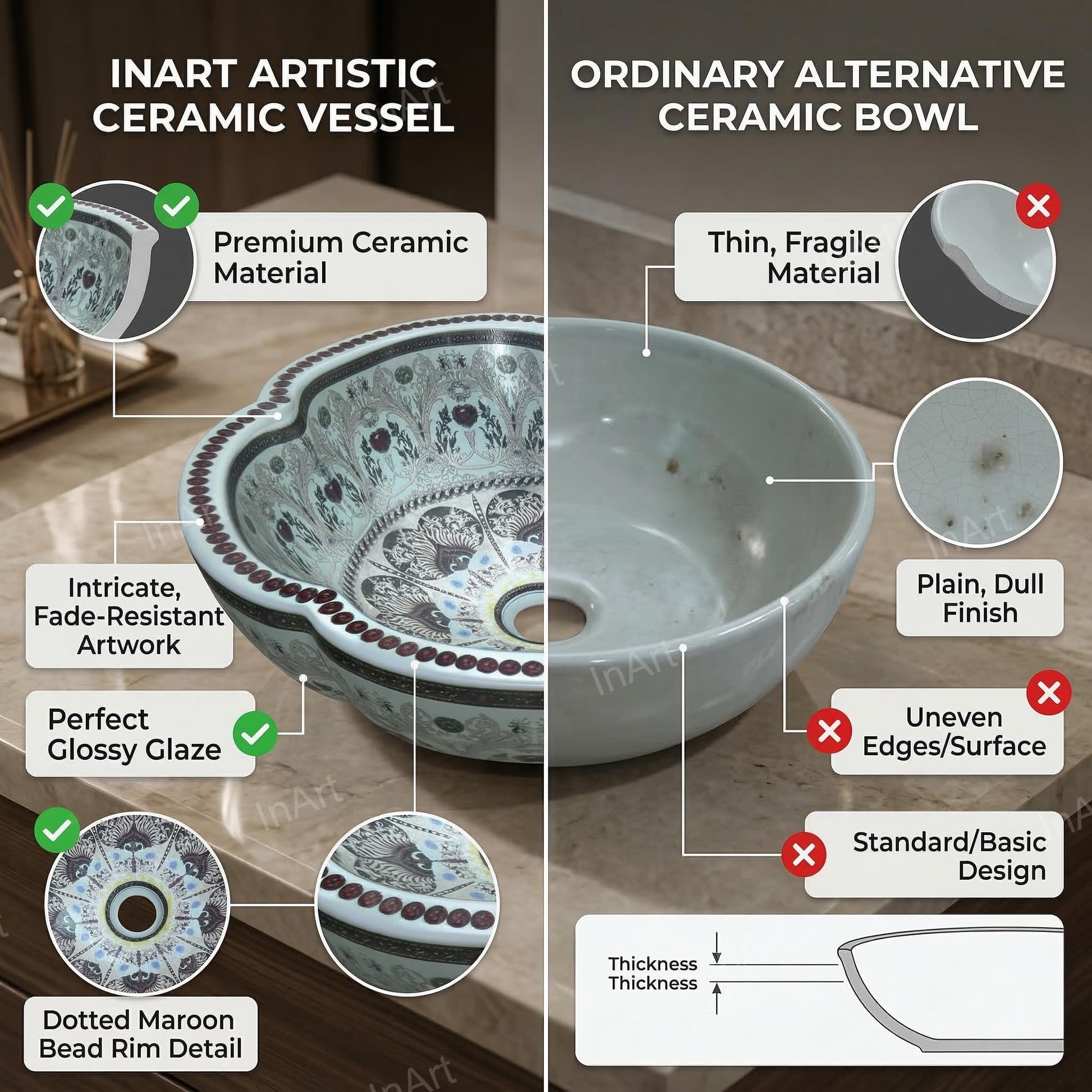 Wash basin on table styling idea, round glossy light blue ceramic basin for washroom