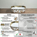 InArt table top basin on counter, oval white-gold ceramic, lifestyle look for luxury bathroom setup