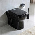 Close-up of soft close seat cover on black western toilet commode, premium ceramic sanitaryware for modern bathroom