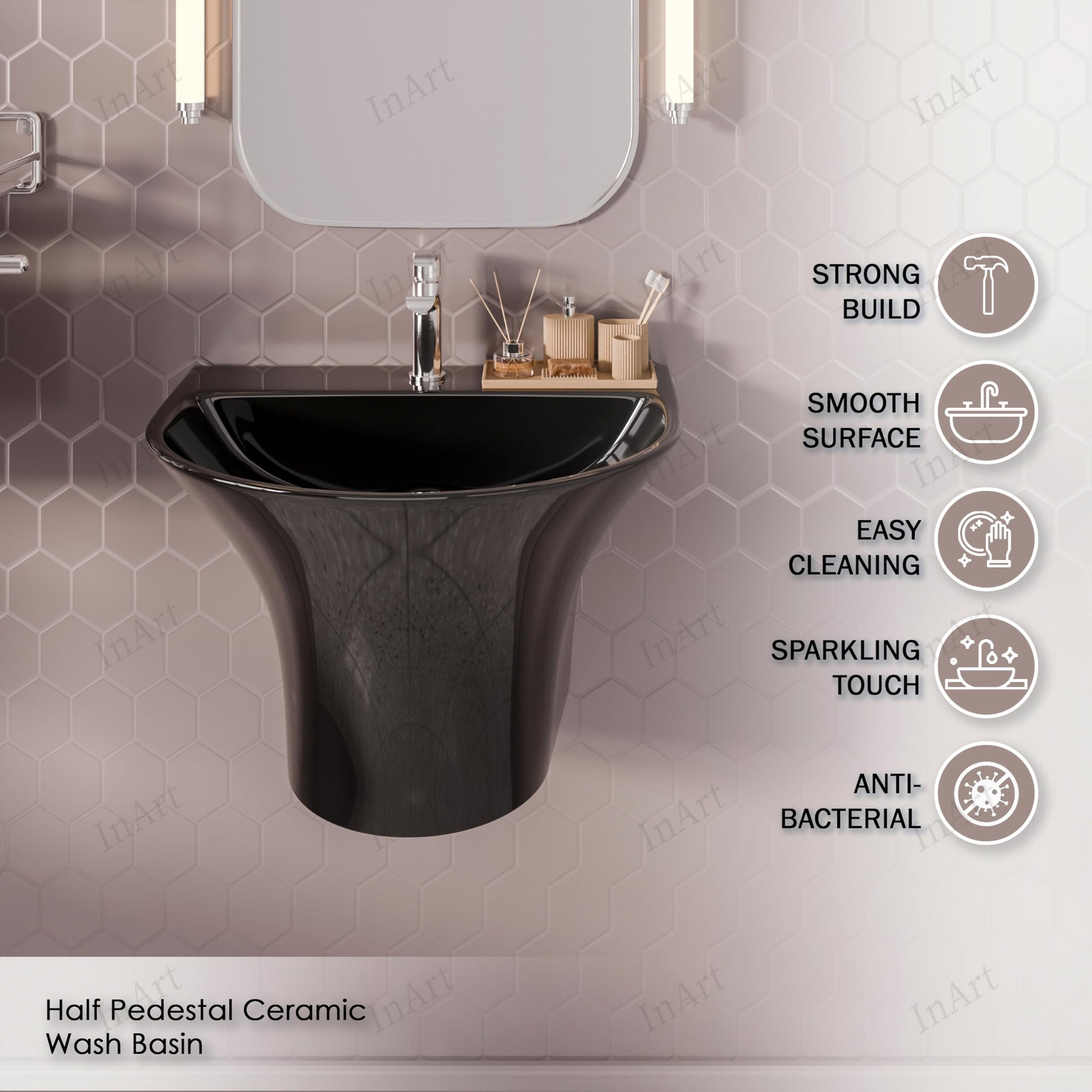 Side profile of wall hanging ceramic wash basin showing curved edges