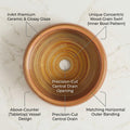 Designer table top basin design in wooden brown ceramic, 3/4 angle view for modern bathroom