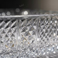 Crystal glass wash basin with transparent rectangular bowl design, premium bathroom sanitaryware look
