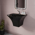 InArt basin with half pedestal, glossy black ceramic wall hung wash basin, angled side view