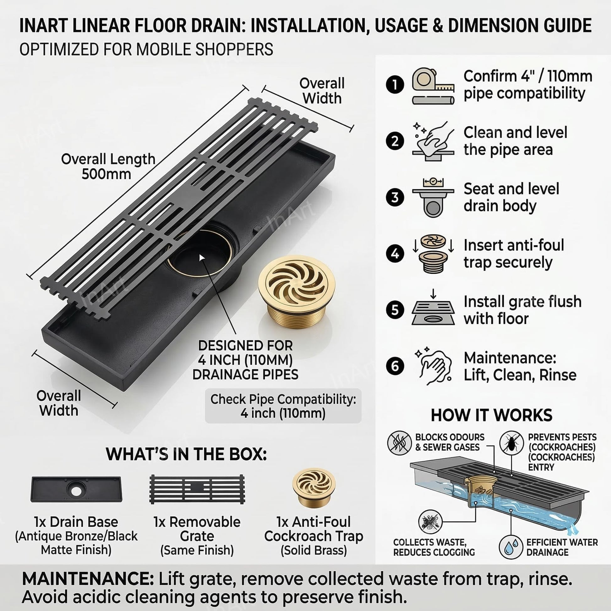 InArt brass floor drain jali with removable cockroach trap, smooth edges and easy cleaning for kitchen
