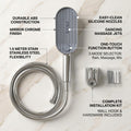 Hand shower set with wall hook and pipe, chrome ABS 3 mode shower head with 1.5 metre hose - front view