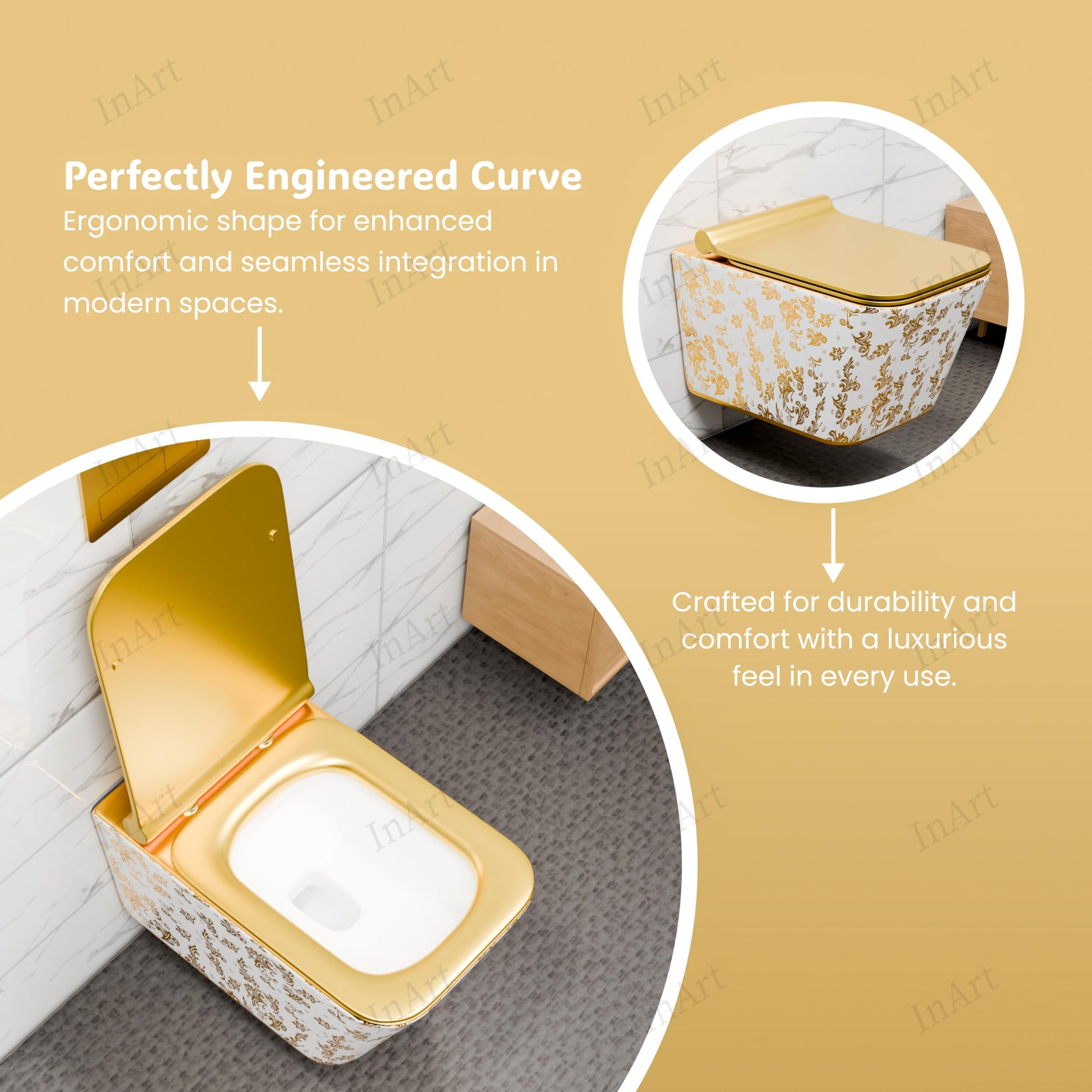 Square wall hung western commode installed in modern bathroom interior, space saving wall mounted design