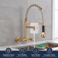 Pull-down hose extended for rinsing large utensils in kitchen wash basin area