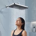14 inch rectangular chrome rain shower head with glossy finish, front view