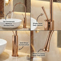 Single lever wash basin mixer with gooseneck high neck and long body, rose gold finish rear angle