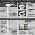 Press type waste coupling for wash basin in white matte finish, modern bathroom basin fitting side view