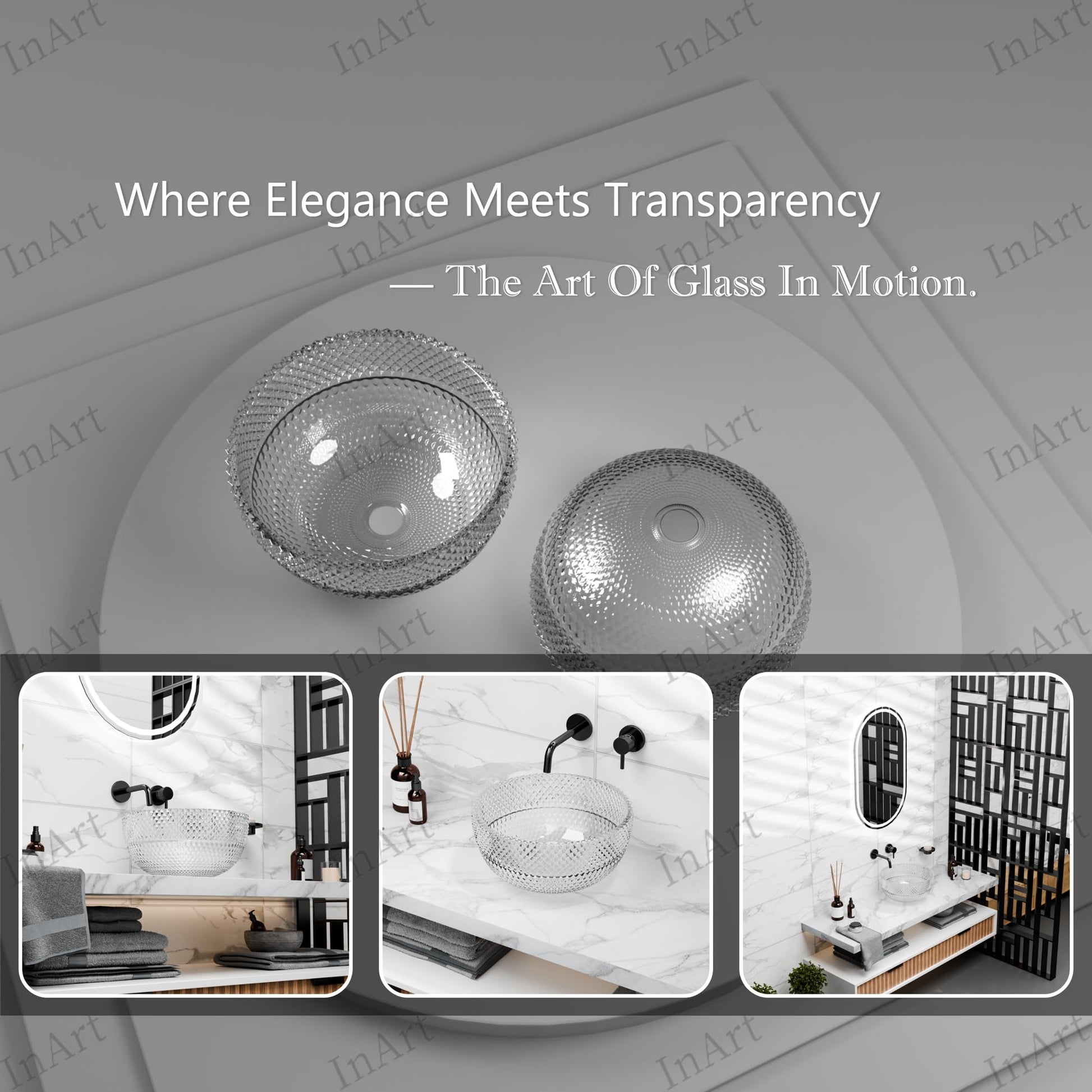 InArt transparent table top wash basin, round glass, wash basin table