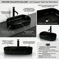 Counter top wash basin in ceramic with matte black marble finish, side angle designer look