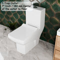 Western toilet single piece ceramic EWC, floor mounted commode in glossy white, rear angle view with seat