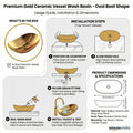 Small table top wash basin for washroom, InArt gold ceramic oval basin for modern contemporary bathroom sinks