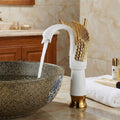 InArt brass swan neck washbasin tap design in white gold finish, single lever deck mount basin tap