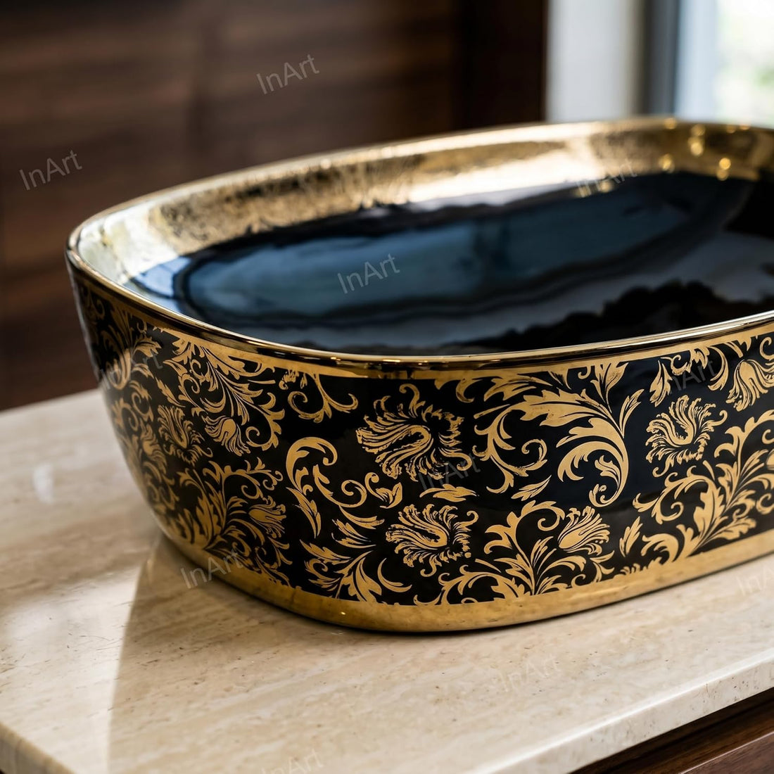 InArt Table Top Wash Basin Design 60 x 39 CM Gold Black DW250