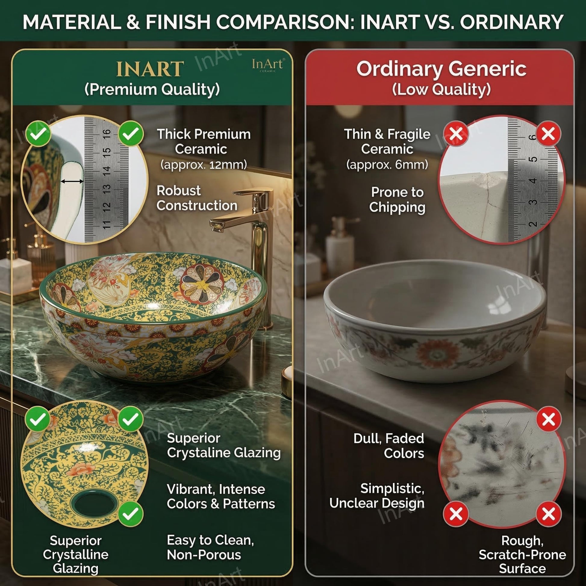 Premium sanitaryware table wash basin designs for modern bathroom, glossy green multi colour square basin
