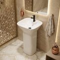 InArt ceramic pedestal wash basin designs in glossy white square finish, one piece free standing front view