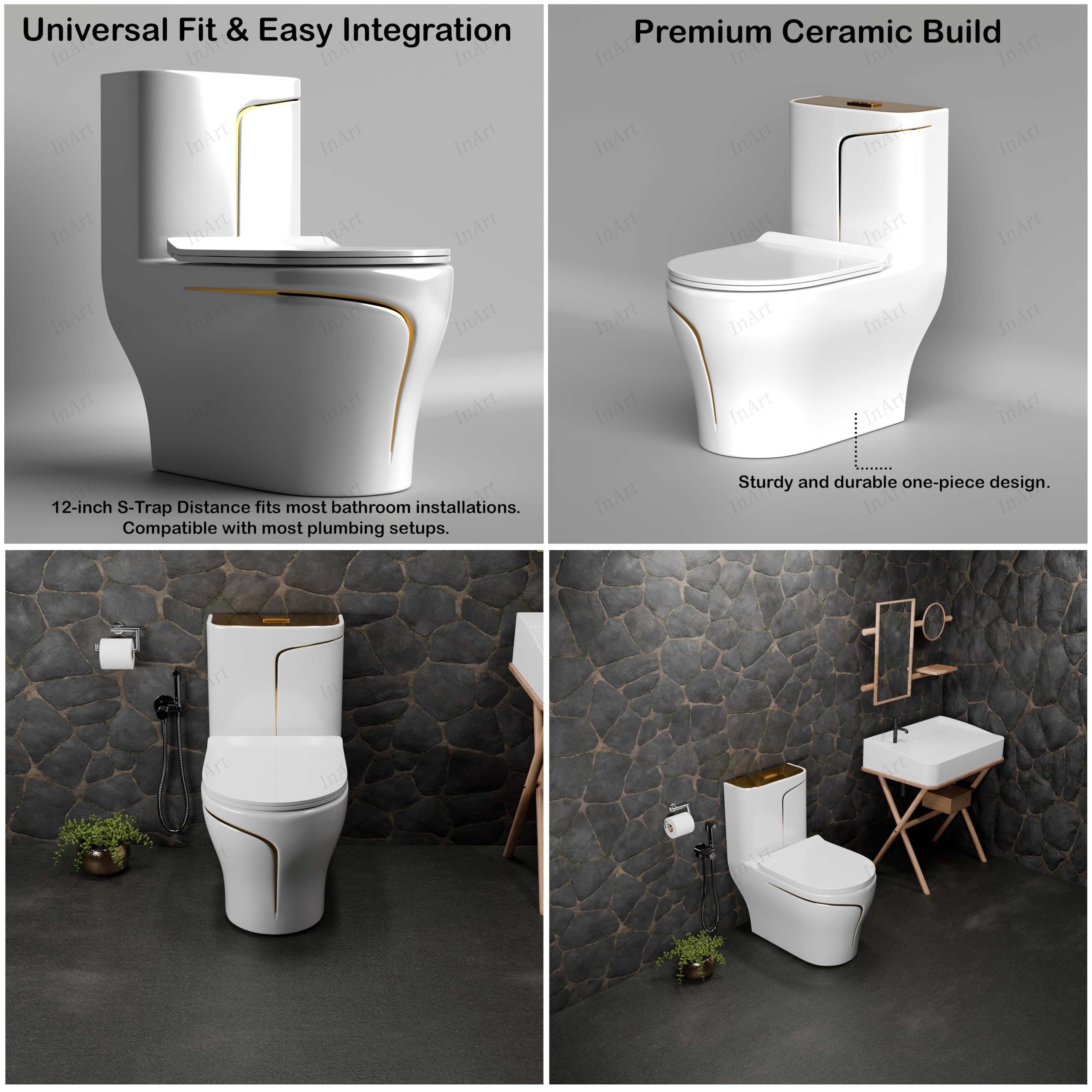 InArt One Piece Toilet Commode Rimless Syphonic - Ceramic Western Toil ...