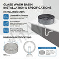Close-up of InArt crystal glass wash basin showing glossy black silver finish and square rim detail