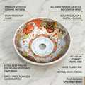 Counter top wash basin with Moroccan-inspired pattern in white orange colour