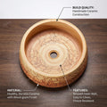 InArt designer table top wash basin, square ceramic wooden finish, side angle view for modern bathroom