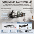 No-drill adhesive bathroom wall rack for smooth tiles, matte black finish