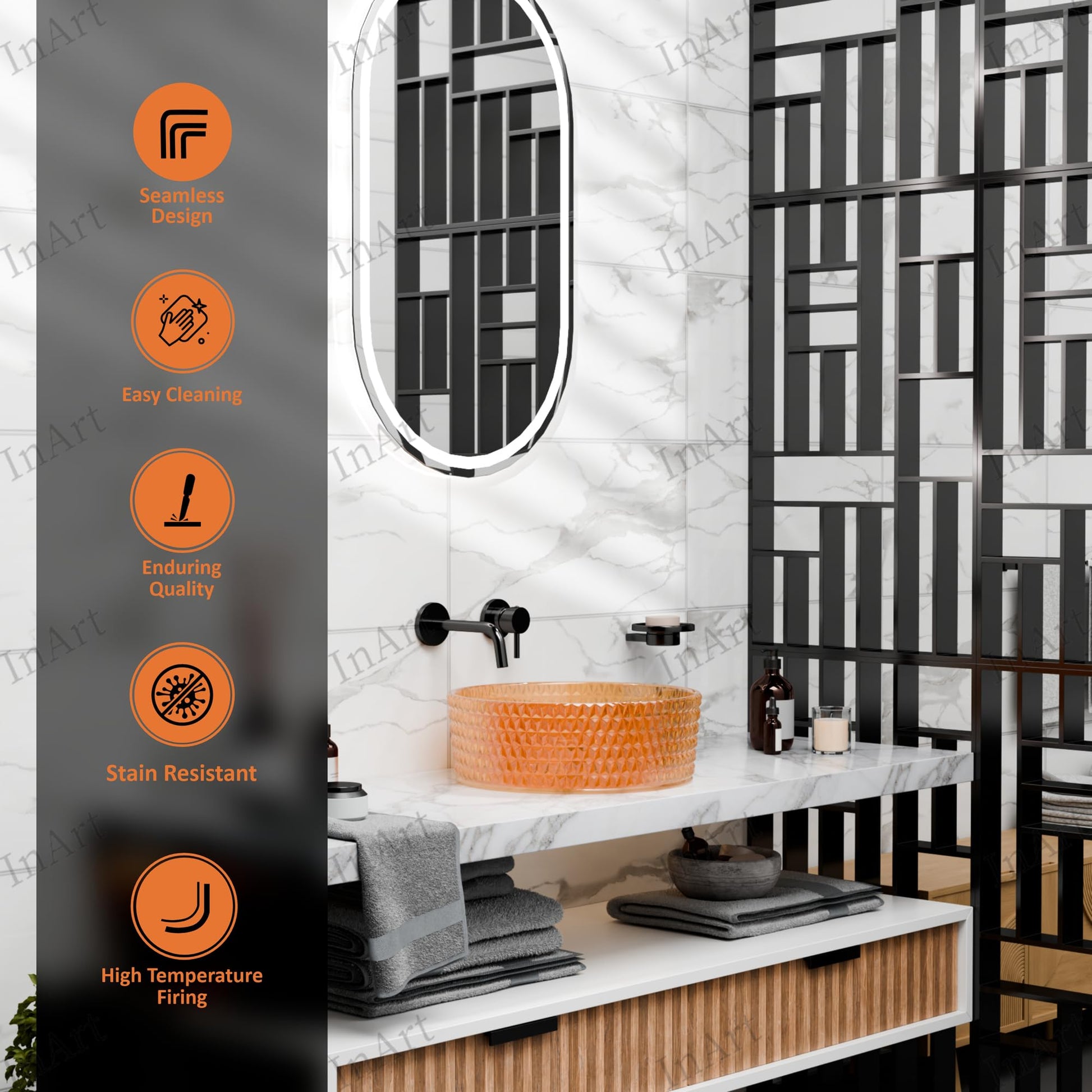 Luxury table top sink in amber glass finish