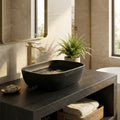 Ceramic table top wash basin design for bathroom, matte black rectangular basin on counter