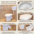 White western commode with seat cover, rear angle showing premium normal flush tank combo and S trap outlet
