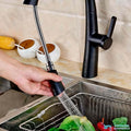 Pull out sink mixer in black sink tapware finish, brass single lever kitchen tap with swivel spout