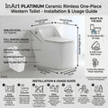 Oval one piece western toilet in glossy white finish, top view highlighting rimless bowl for easy cleaning