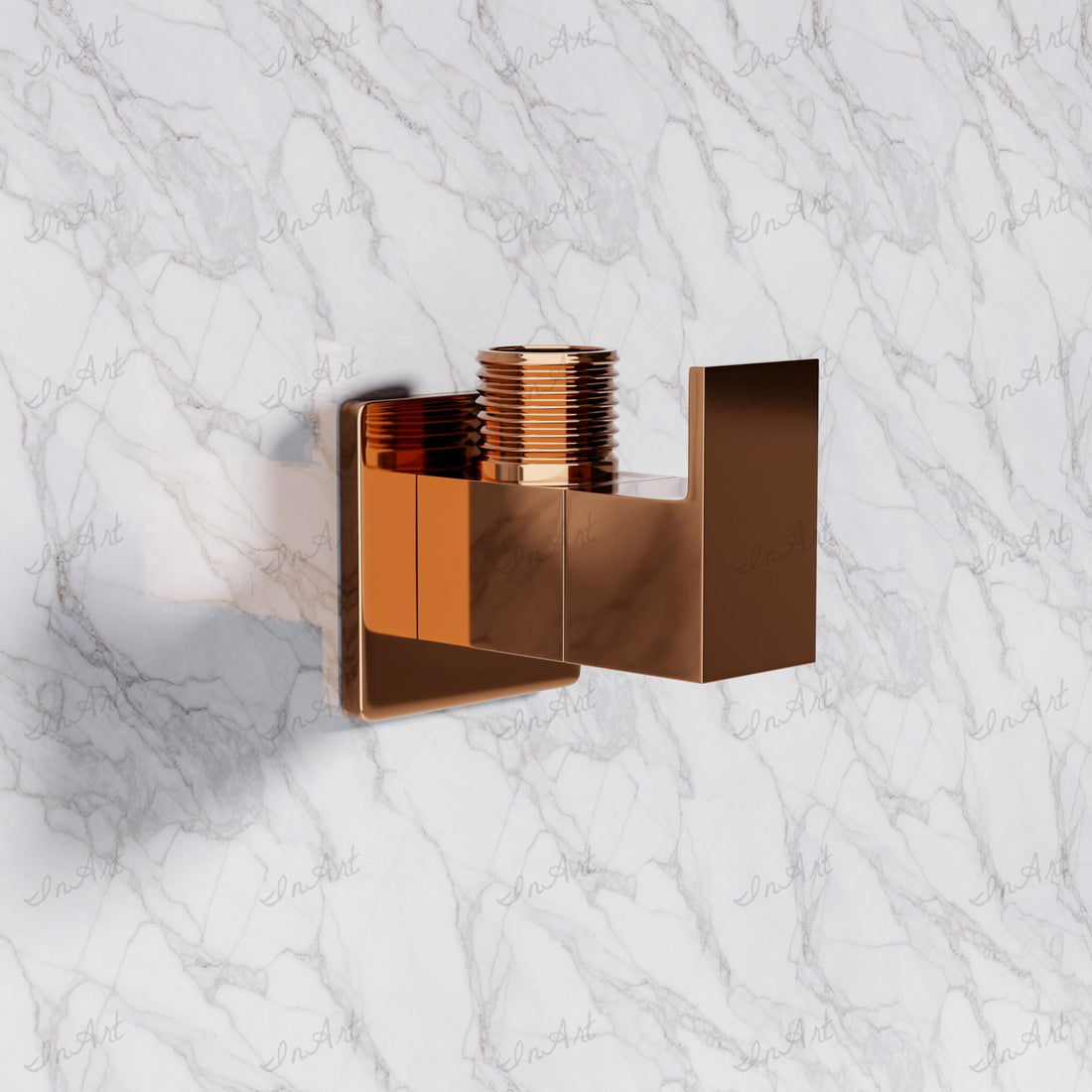 InArt brass angle valve rose gold, 90-degree angle cock valve with wall flange