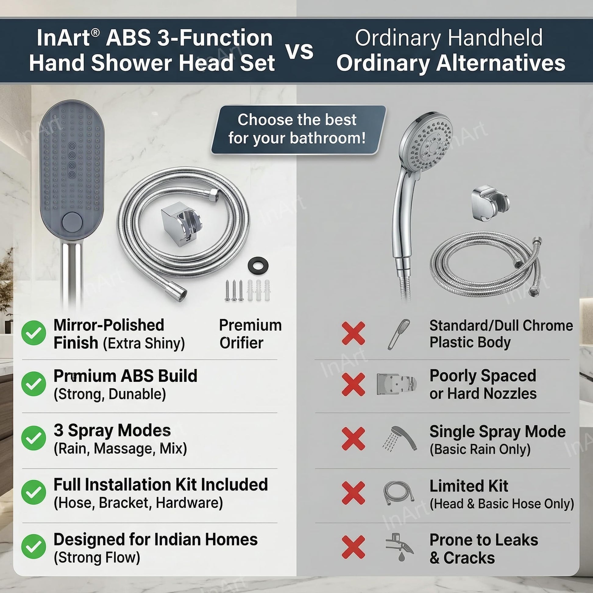 Dancing massage shower head 3 mode, chrome finish hand shower for bathroom - water spray pattern view