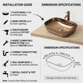 Rectangular ceramic counter top wash basin in rose gold for bathroom or washroom, premium sanitaryware style