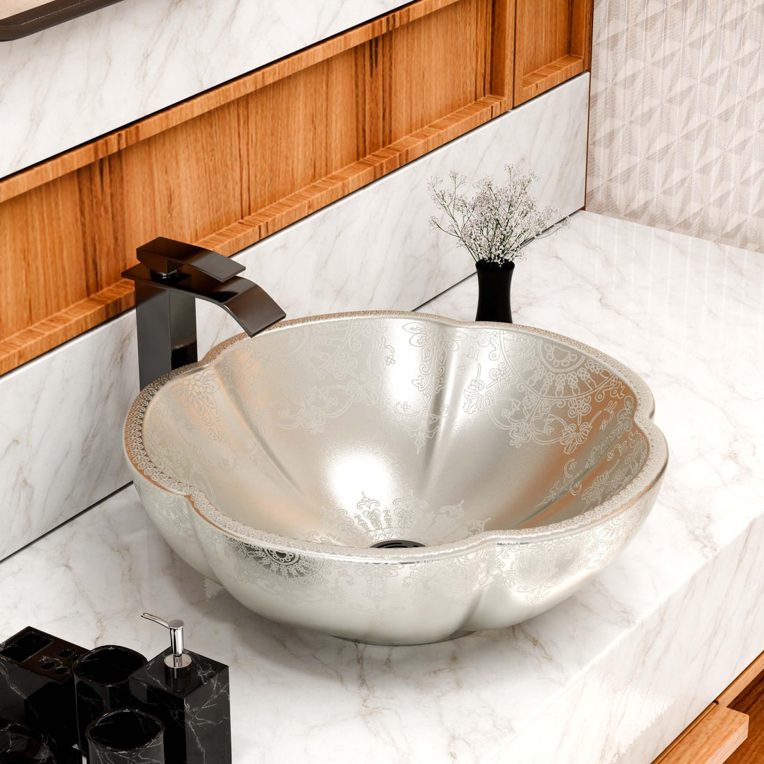 InArt cera table top wash basin, silver square ceramic countertop basin for modern bathroom