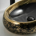 Table top wash basin counter design for bathroom, rectangular black gold ceramic basin on vanity top