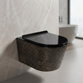 Rimless oval ceramic wall hung western toilet commode in Ember Black Gold finish