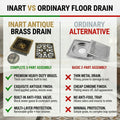 Premium sanitaryware square brass drain cover, antique bronze finish with cockroach trap for bathroom floor