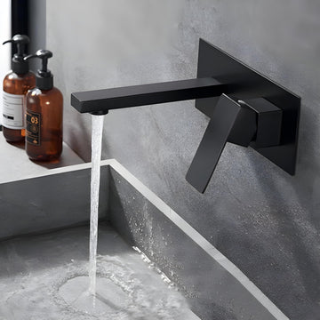 InArt brass wall tap mixer in matte black finish, wall mount single lever basin mixer tap for hot and cold water