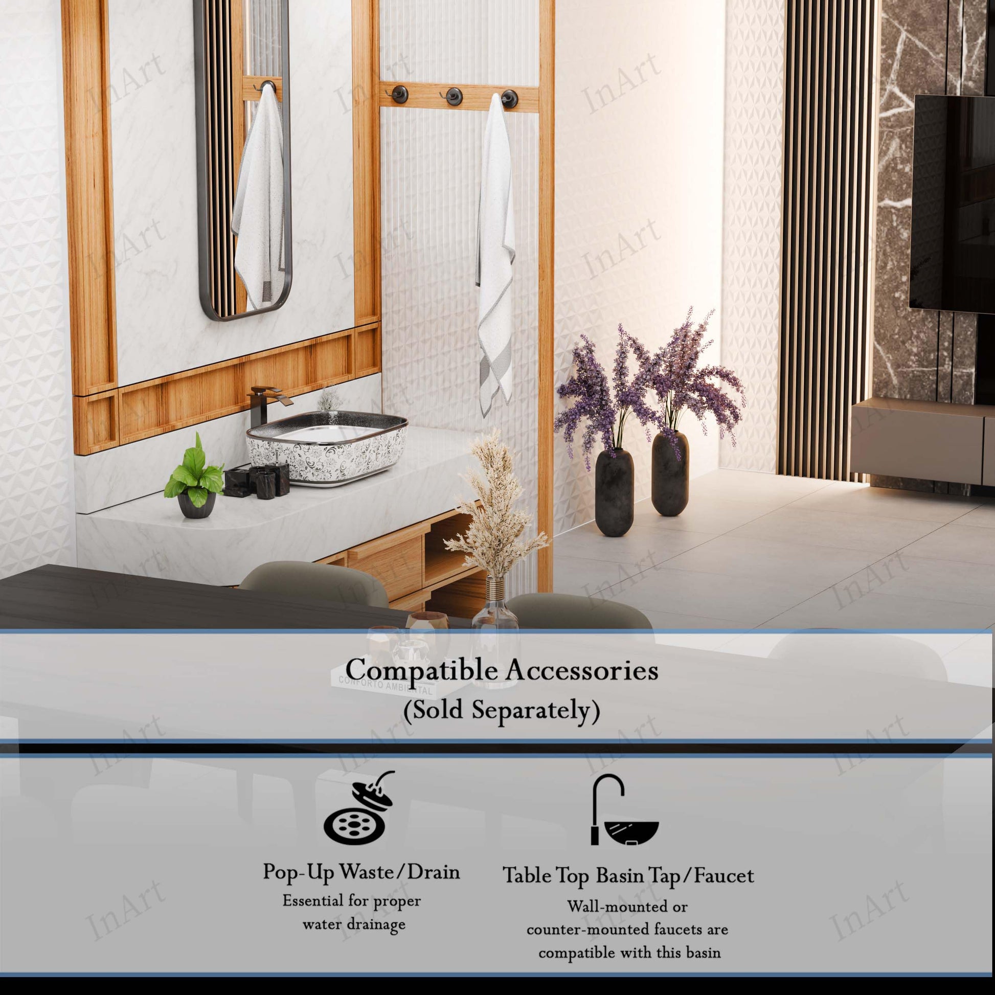 Basin table top design for modern washroom, silver white ceramic rectangular counter top basin