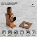 Rose gold angle cock valve for bathroom, brass quarter turn ceramic disc, front view with wall flange