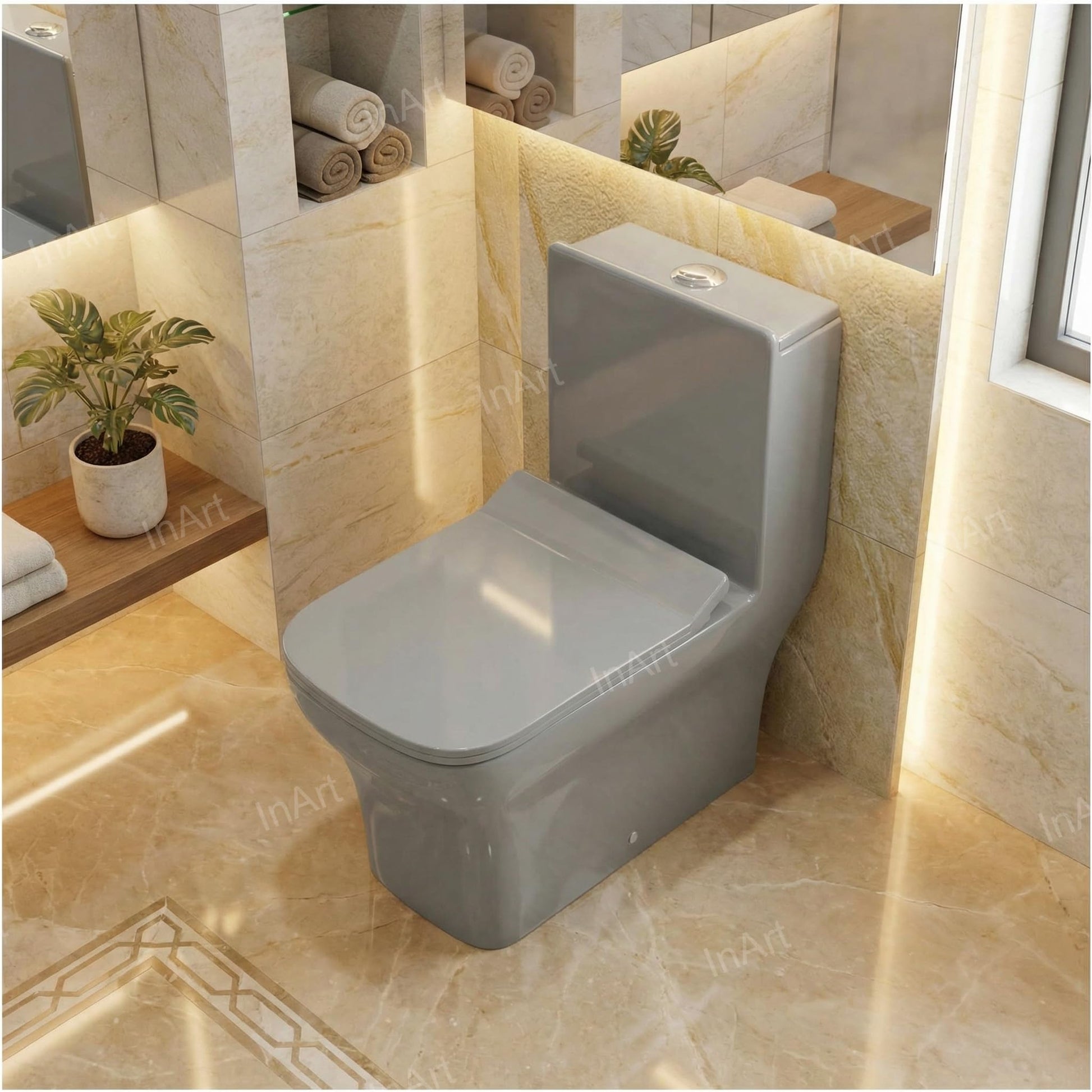 InArt P trap commode 7 inch outlet, floor mounted ceramic western toilet with compact washdown design