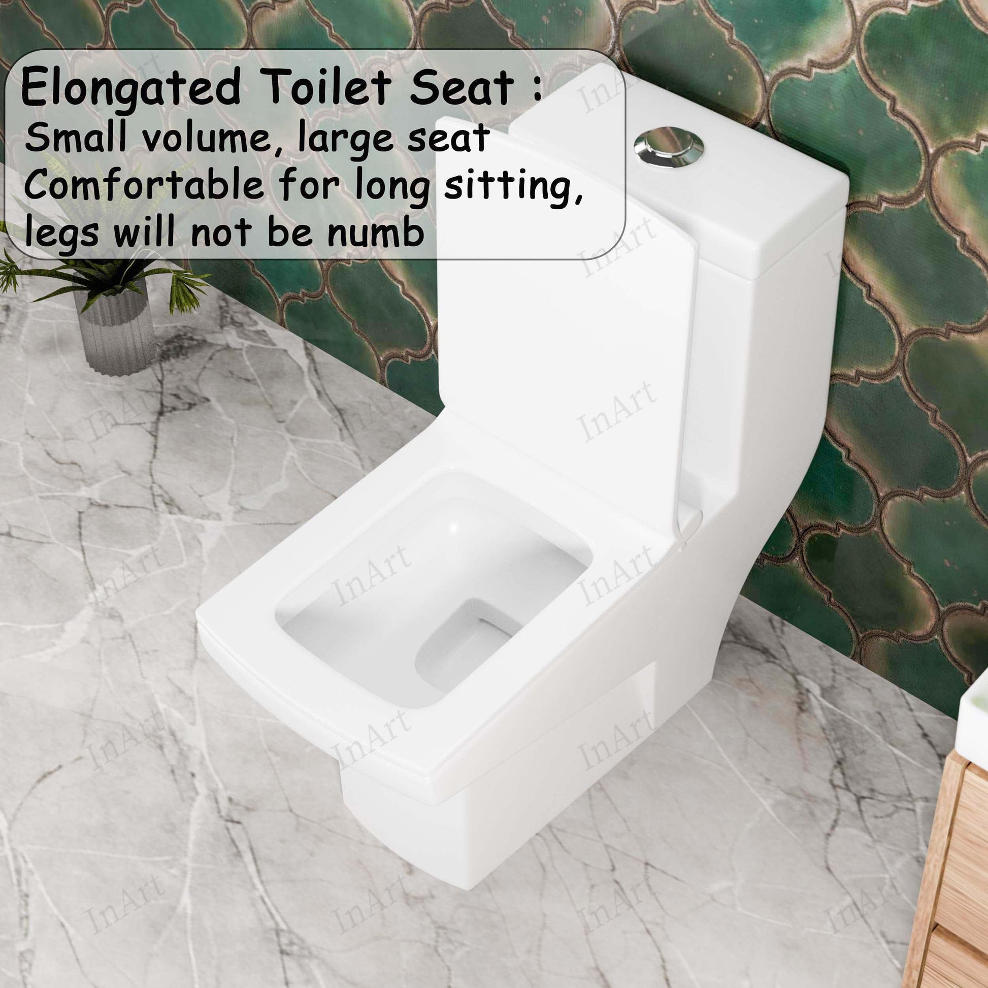 Ceramic floor mounted western toilet with concealed P-trap 7 inch, one piece commode for modern bathroom